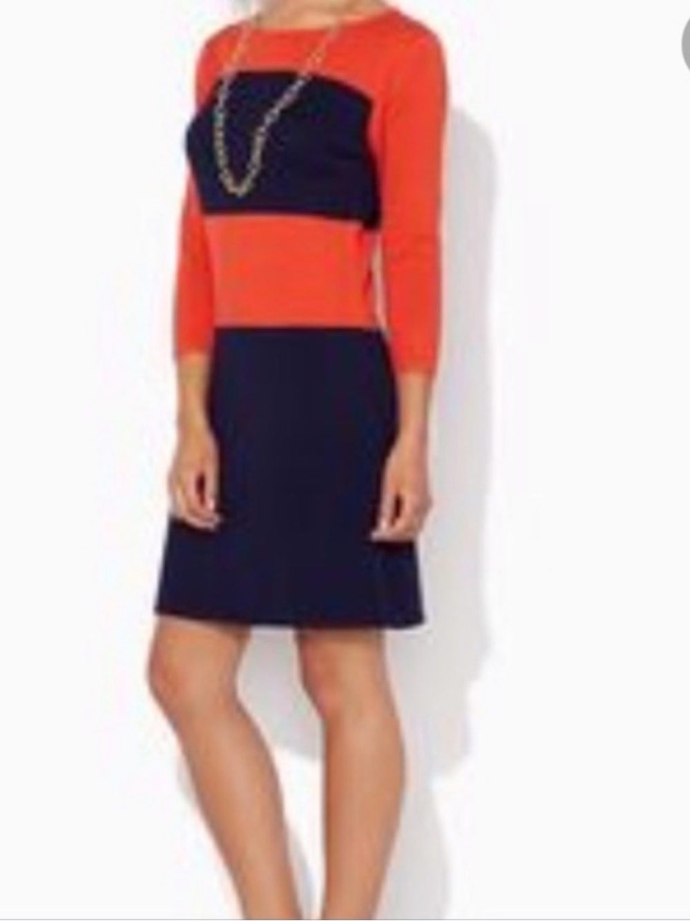 Charming Charlie  Bright Orange Knit Dress  with Navy Stripe